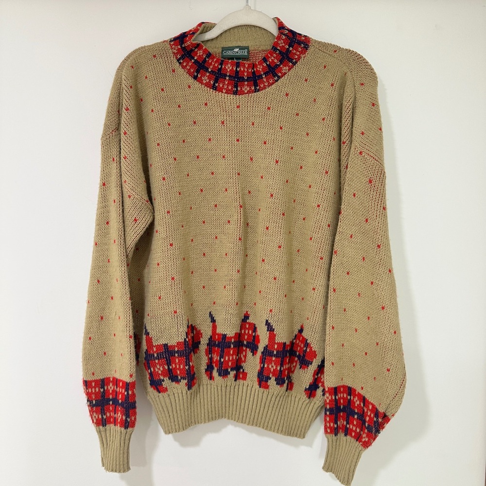 Vintage Cabin Creek Scottie Dog Sweater Women L Plaid Made in USA